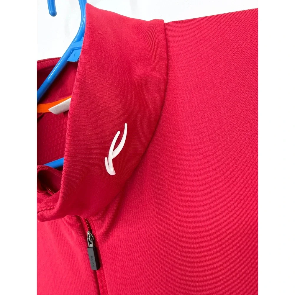 KJUS Mens Red Waffle Knit Quarter Zip Pullover Technical Golf Sweater Logo 2XL